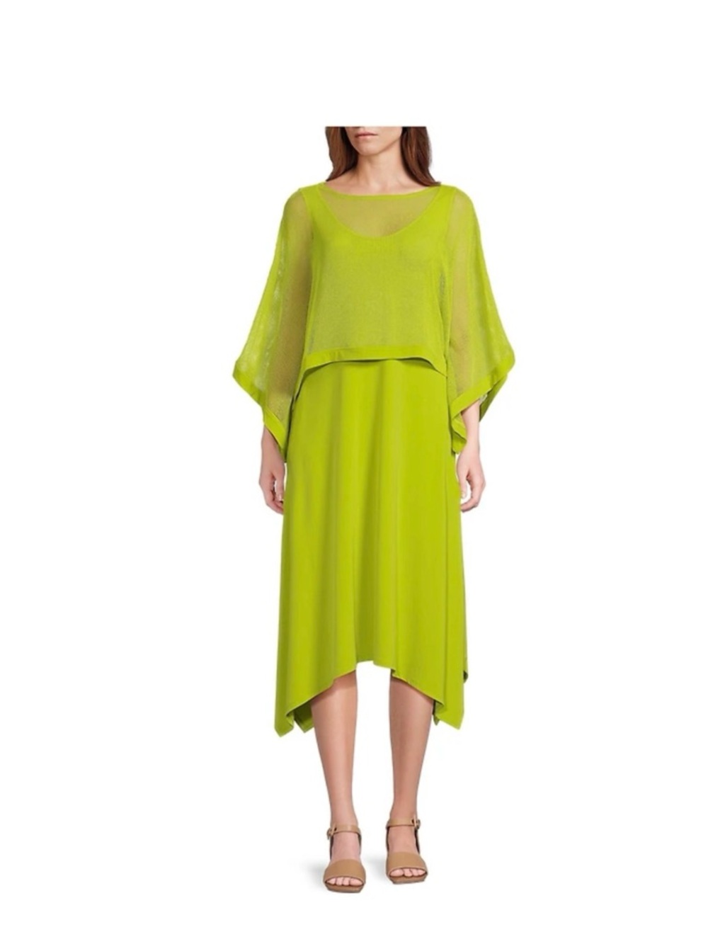 Lime Green Layered Chiffon Midi Dress